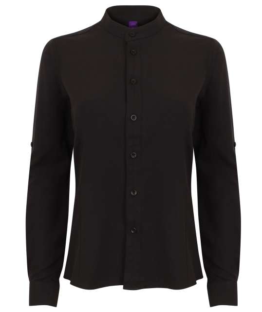 Henbury Ladies' Mandarin Shirt With Roll-Tab Sleeve bedrucken