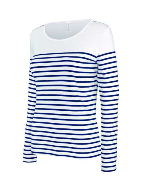 Kariban Ladies’ Long-Sleeved Breton Stripe Top bedrucken