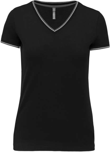 Kariban Ladies' Piqué Knit V-Neck T-Shirt bedrucken