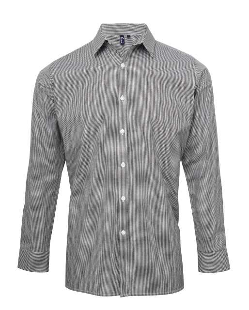Premier Men's Long Sleeve Gingham Cotton Microcheck Shirt bedrucken