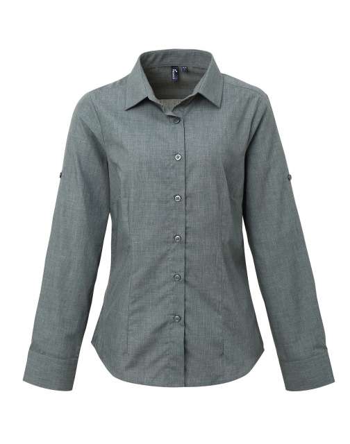 Premier Women's Cross-Dye Roll Sleeve Poplin Bar Shirt bedrucken
