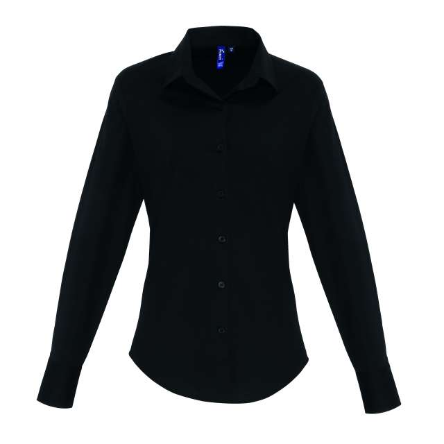 Premier Women's Stretch-Fit Cotton Poplin Long Sleeve Shirt bedrucken