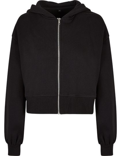 Build Your Brand Ladies Short Oversized Zip Jacket BY237 bedrucken