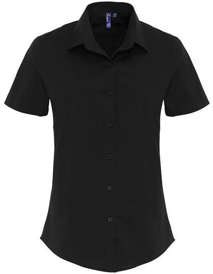 Premier Workwear Women´s Stretch Fit Poplin Short Sleeve Cotton Shirt PR346 bedrucken