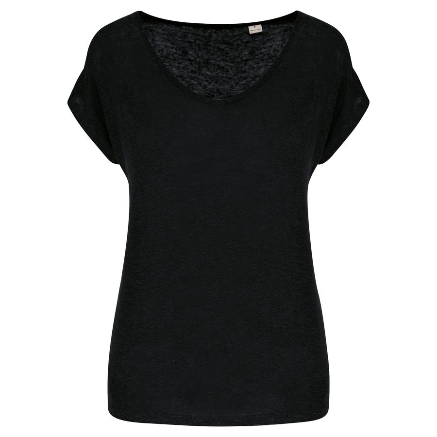 Spasso Damen-T-Shirt aus Leinen mit V-Ausschnitt NS321 bedrucken